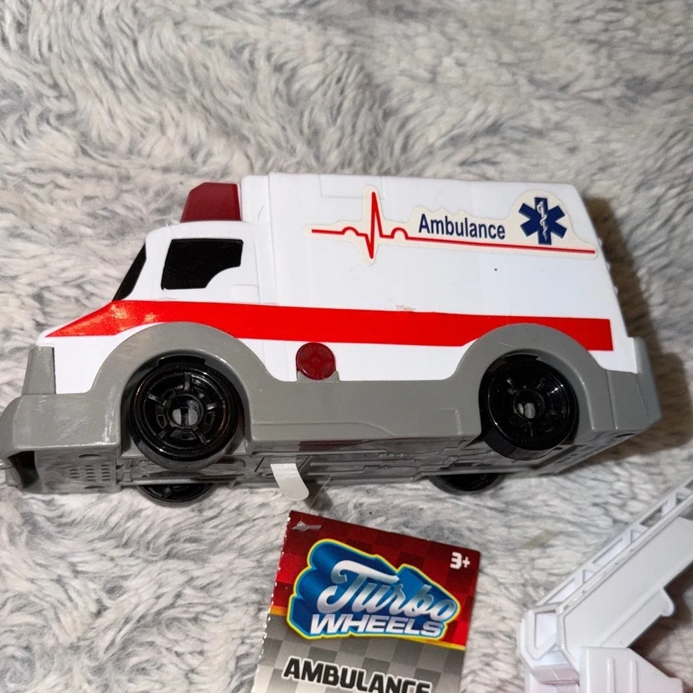 Turbo Wheels Emergency Vehicle Set Fire Truck Ambulance Helicopter Lights Sound